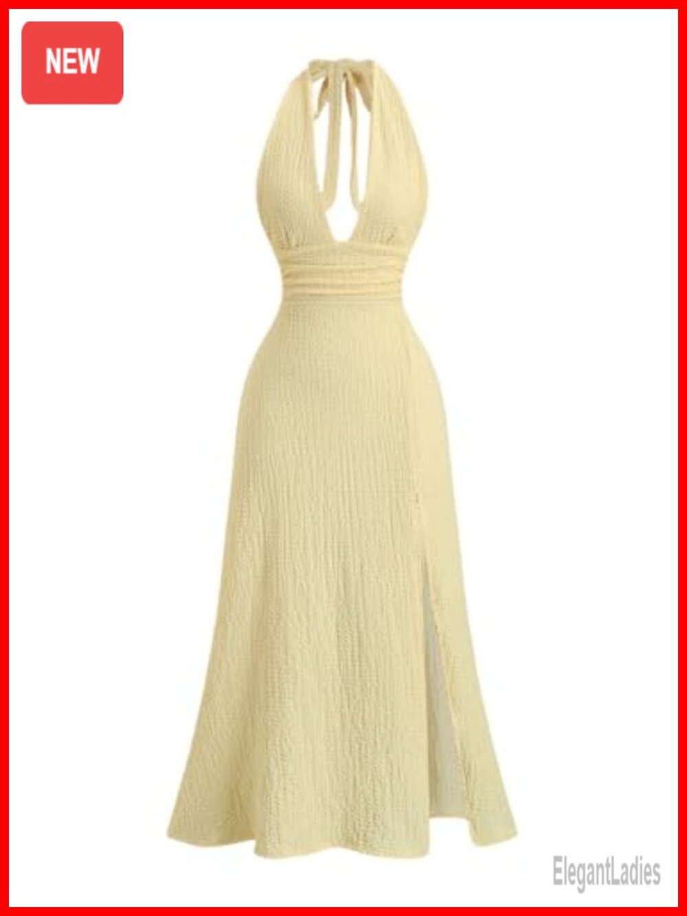 Halter Maxi Bodycon Dress Tie Back Slit Sleeveless Formal